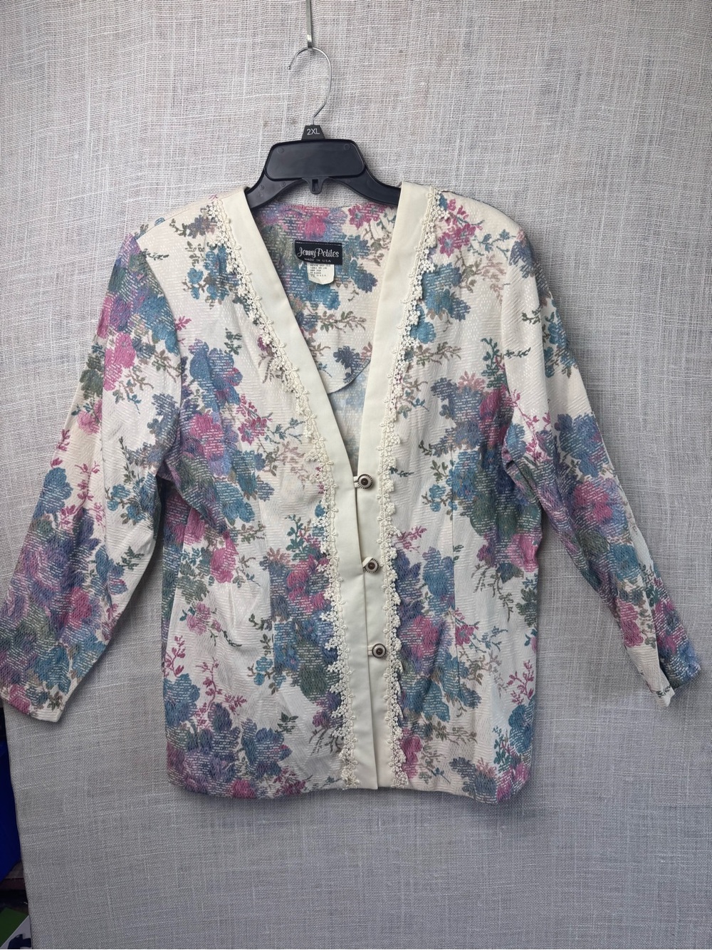 Jenny Petites Cream Floral V-Neck Cardigan Vintage